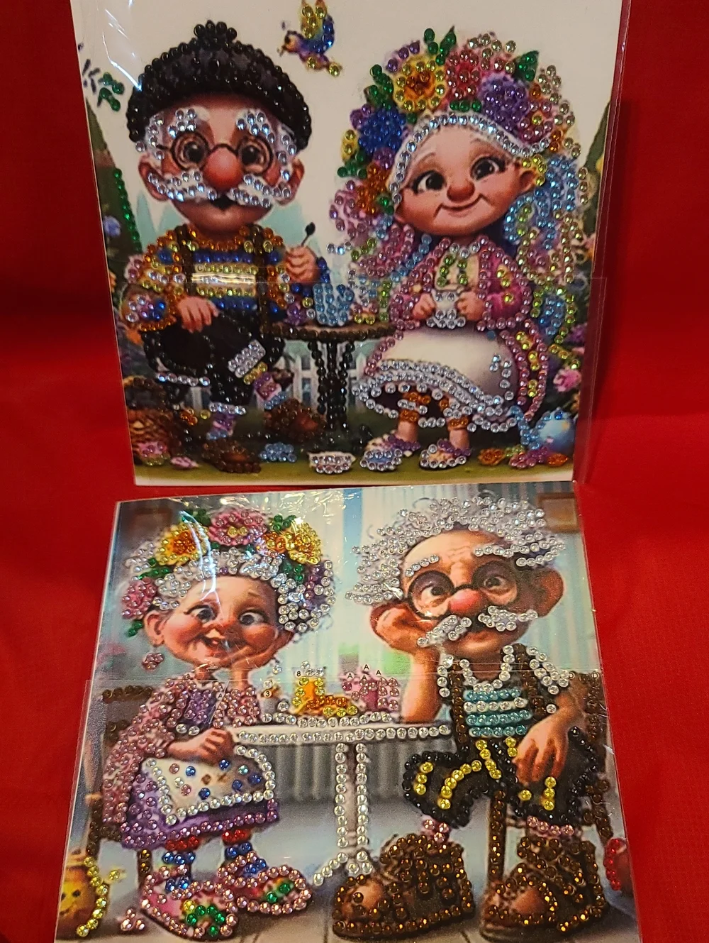 Whimsical Grandparents Diamond Art TWO Greeting Cards- NWT